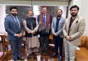 Caretaker Minister for Federal Education and Professional Training, Madad Ali Sindhi receives the Ambassador of Finland to Pakistan, Mr. Hannu Ripatti
