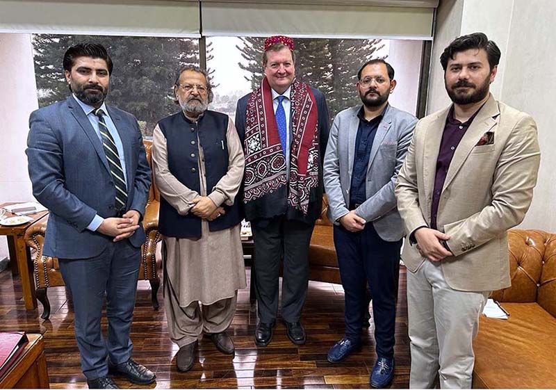 Caretaker Minister for Federal Education and Professional Training, Madad Ali Sindhi receives the Ambassador of Finland to Pakistan, Mr. Hannu Ripatti