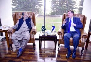 Caretaker Minister for Federal Education and Professional Training, Madad Ali Sindhi receives the Ambassador of Finland to Pakistan, Mr. Hannu Ripatti