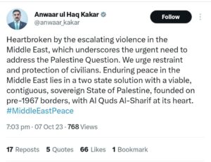 ME violence underscores urgent need to address ‘ the Palestine Question’:  PM Kakar