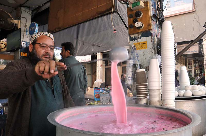 A vendor selling pink tea as demand increased in winter seoson at Abpara market in the Federal Capital