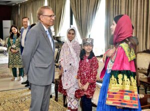 President Dr. Arif Alvi meeting with a delegation of children representing four provinces, Gilgit-Baltistan and Azad Jammu and Kashmir nominated by the United Nations Children's Fund (UNICEF) at Aiwan-e-Sadr.