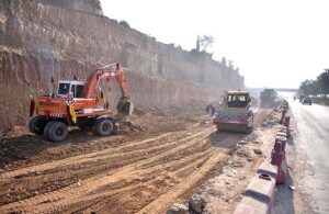 Heavy machinery being used for extension work of Islamabad Expressway during development work in Federal Capital. 