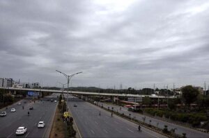 A view of thick clouds hovering over the skies of Federal Capital.