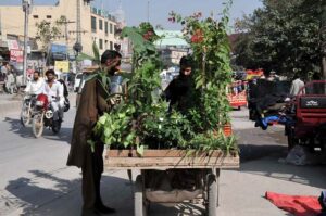 People purchasing used items from a roadside vendor at Khanna Pull