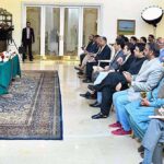 Caretaker Prime Minister Anwaar-ul-Haq Kakar addressing a press conference regarding the repatriation of illegal immigrants