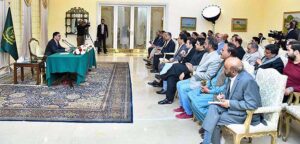 Caretaker Prime Minister Anwaar-ul-Haq Kakar addressing a press conference regarding the repatriation of illegal immigrants