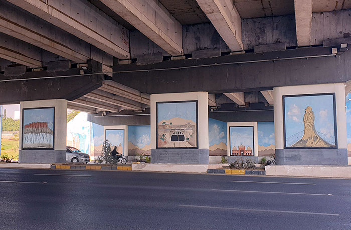 Beautiful paintings installed under the bridge to enhance the beatification of Federal Capital by CDA at Kashmir Highway.