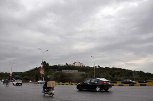 A view of thick clouds hovering over the skies of Federal Capital.