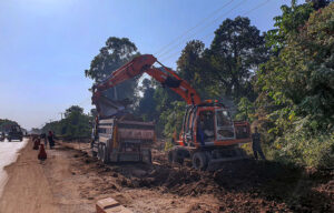 Heavy machinery being used to expand Chak Shahzad Road in the Federal Capital.