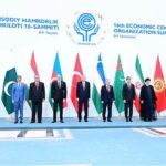 Caretaker Prime Minister Anwaar-ul-Haq Kakar in a group photo with the heads of states of ECO member countries.
