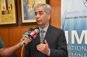 Special Assistant to PM on Maritime Affairs Vice Admiral (retired) Mr. Iftikhar Rao briefing about IMO Workshop under Integrated Technical Cooperation Program for Implementation of Hong Kong Convention, Pakistan, 2023 at Avari Towers