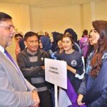 Vice Chancellor University of Sargodha Prof. Dr. Qaisar Abbas talking to players during the inaugural ceremony of All Pakistan Universities Table Tennis (W) Championship 2023 held at University of Sargodha.