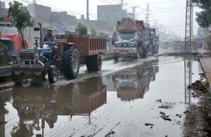 A view of sewerage water accumulated on Millat road near-117-JB Dhanola needs attention to the concerned authorities