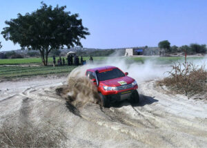 Racer showing his skills in the final round of the 8th Thal Desert Jeep Rally at District Muzaffargarh Organized by the Tourism Development Corporation of Punjab