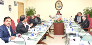 Federal Minister for National Heritage and Culture Syed Jamal Shah chairing meeting at Quaid-e-Azam Mazar Management Board (QMMB).