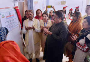 Director Colleges Prof. Abdul Hameed Channar offering Dua after inauguration Daycare center at Shah Latif Girls College.