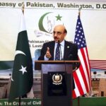 Ambassador Masood Khan addressing a special ceremony to commemorate Iqbal Day, during the photo exhibition organized by the Embassy of Pakistan in collaboration with International Academy of Letters USA, Sadequain Foundation USA and Sadequain Gallery of Chicago