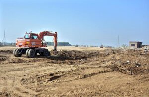 A view of construction work of Rawalpindi Ring Road project is underway in the area between the interchanges at Chak Beli Khan and Khasala Kurd.