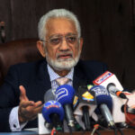 Caretaker Minister for Health Punjab, Prof. Javed Akram addressing a press conference at Pak Italian Burn Centre.