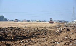 A view of construction work of Rawalpindi Ring Road project is underway in the area between the interchanges at Chak Beli Khan and Khasala Kurd.