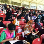 A large number of female students giving Mega IT entry test conducted by Saylani Welfare International Trust at the National Stadium