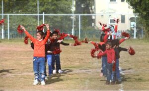 Students participate in tableau during the opening session of Annual Sports Day 2023 of Islamabad Grammer School at Multipurpose Ground G-11/3