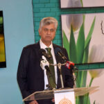 Caretaker Federal Minister for Information and Broadcasting, Murtaza Solangi addressing during 59th Anniversary of PTV Lahore Center