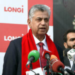 Caretaker Federal Minister for Information and Broadcasting Murtaza Solangi addressing to media on opening ceremony of Longi Solar's at Gulberg