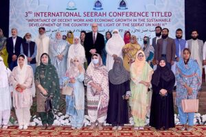 Professor Dr. Herman Vourgh addressing the 3rd international Seerah conference at Women's University Kachehry.