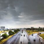 A view of thick clouds hovering over the skies of Federal Capital.