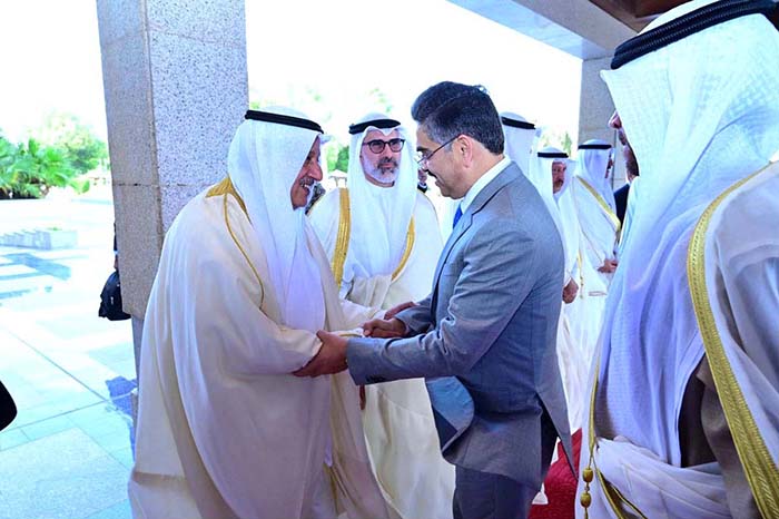 Caretaker Prime Minister Anwaar-ul-Haq Kakar meeting with Kuwaiti Cabinet Ministers during the welcoming ceremony at Bayan Palace