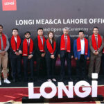 A group photo of Caretaker Federal Minister for Information and Broadcasting Murtaza Solangi with other participants on the occasion of Opening Ceremony of Longi Solar's at Gulberg