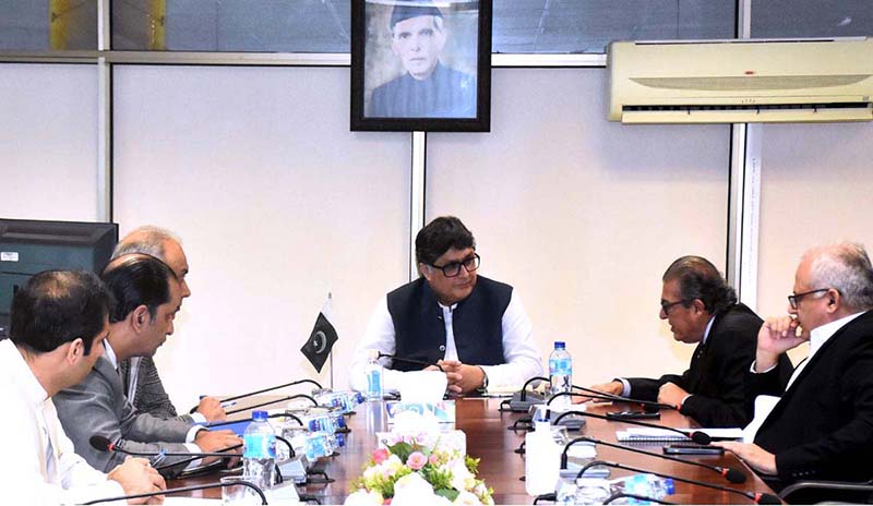 Federal Minister for Privatisation, Fawad Hasan Fawad chairing a meeting with FA on FWBL