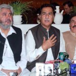 Former Speaker National Assembly Ayaz Sadiq addressing a press conference