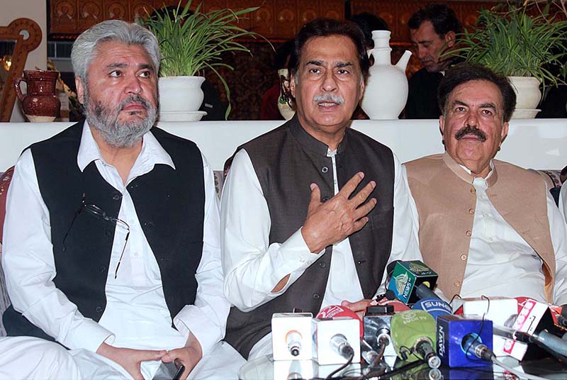 Former Speaker National Assembly Ayaz Sadiq addressing a press conference