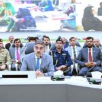 Caretaker Prime Minister Anwaar-ul-Haq giving his remarks during his visit of NEOC.