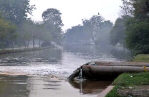 A view of sewerage water draining in the Nou Bahar Canal creates environmental problems and needs the attention of the concerned authorities