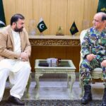 Caretaker Federal Minister for Interior Sarfraz Ahmed Bugti in a meeting with Air Vice Marshal Zafar Aslam