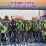 Commissioner Lahore Muhammad Ali Randhawa along with CEO LWMC Babar Sahib Din inaugurating Anti Smog Cycle Ride at Liberty Roundabout
