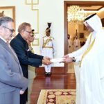 The Ambassador-designate of Qatar to Pakistan, Ali Mubarak A.E. Al-Khater, presenting his diplomatic credentials to President Dr Arif Alvi, at Aiwan-e-Sadr