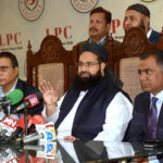 Special Assistant to Prime Minister on Interfaith Harmony Maulana Tahir Ashrafi addressing a conference at Lahore Press Club.