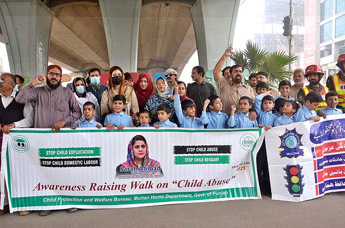 Civil Society and students participating in an awareness walk on Child Abuse organized by Child Protection and Welfare Bureau