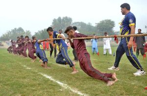 Students performing different games during the Punjab Sports Gala for children with special needs organized by the divisional special education at the sports ground
