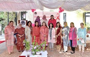 First Lady Begum Samina Alvi addressing a breast cancer awareness seminar, at Behbud Association of Pakistan.