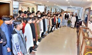 A group of students and faculty members of Government boys school Bhunat Islam Nagar, Bagh Azad Kashmir visiting senate museum at Parliament House