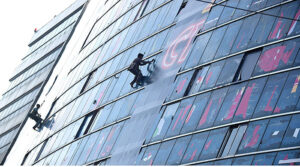 Labourers busy in construction work of Liberty Market