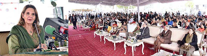 First Lady Begum Samina Alvi visiting stalls featuring traditional cuisines and arts and crafts of different countries at Pakistan Foreign Office Women's Association's Annual Charity Bazar