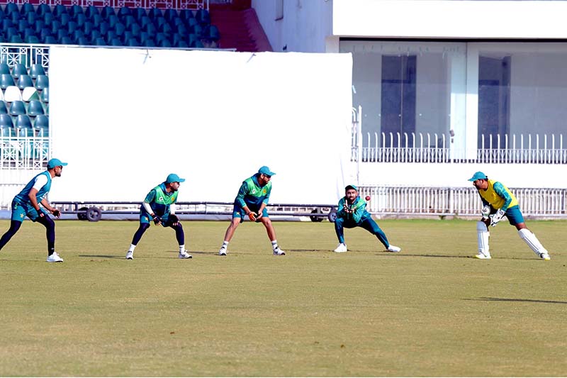 Pakistan National Cricket Team players participating in practice session at Rawalpindi Cricket Stadium