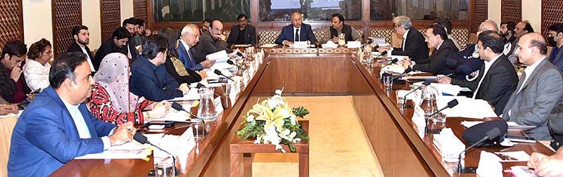 Senator Mohsin Aziz, Chairman Senate Standing Committee on interior presiding over a meeting of the committee at Parliament House